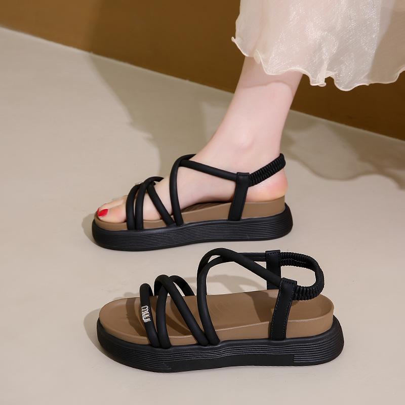 Rome with Skirt Sandals Women's 2025 Summer New Open-toed Versatile Beach Platform Super Soft Black Outer Sandals