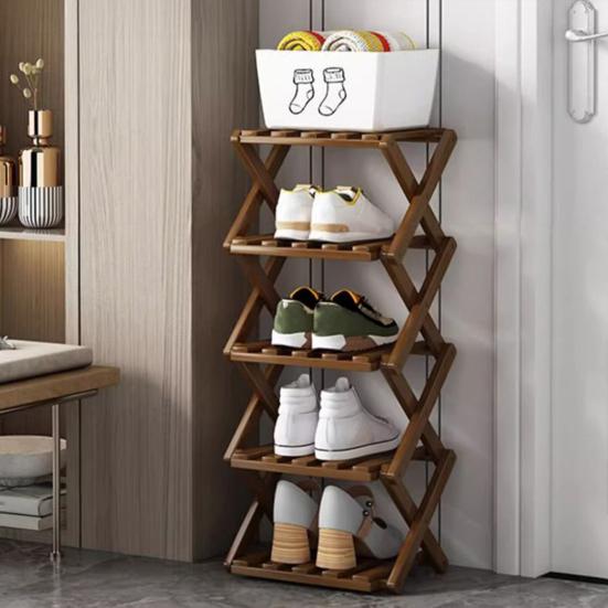 Многоуровневая складная бамбуковая полка для обуви без сборки, узкая, экономичная, для прихожей, кладовки, общежития