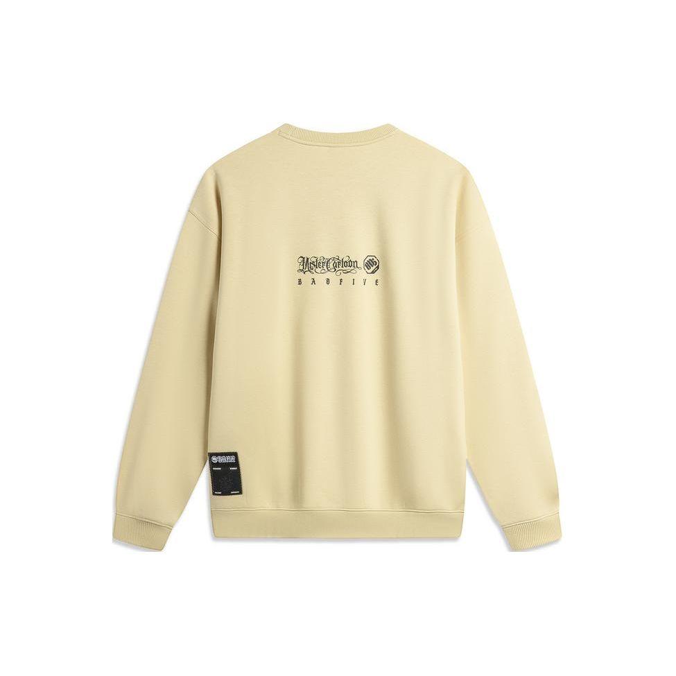 Li Ning X Mister Cartoon Collaboration Badfive Letter Print Loose Fleece Pullover Sweatshirt Men sweatshirt Lotus-Yellow AWDTF29-1