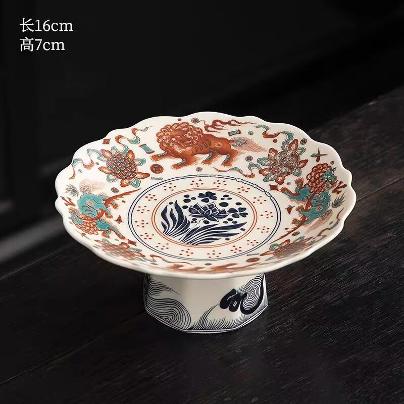 Китайская фруктовница для дома гостиной журнального столика закусок высокая тарелка керамическая национальный стиль тарелка для угощений сервировочная тарелка