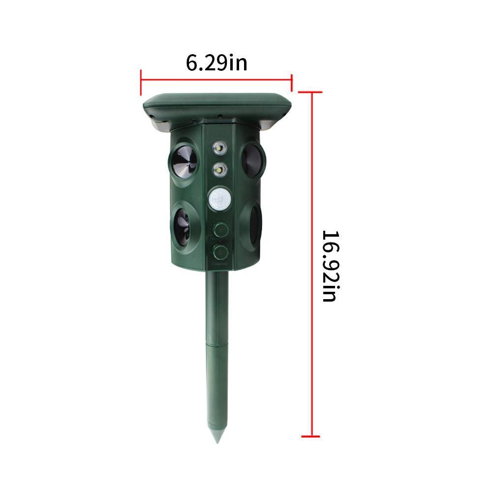 Solar Ultrasonic Animal Pest Repeller Outdoor Four Speakers Mechanical Wave Frequency Scare LED PIR