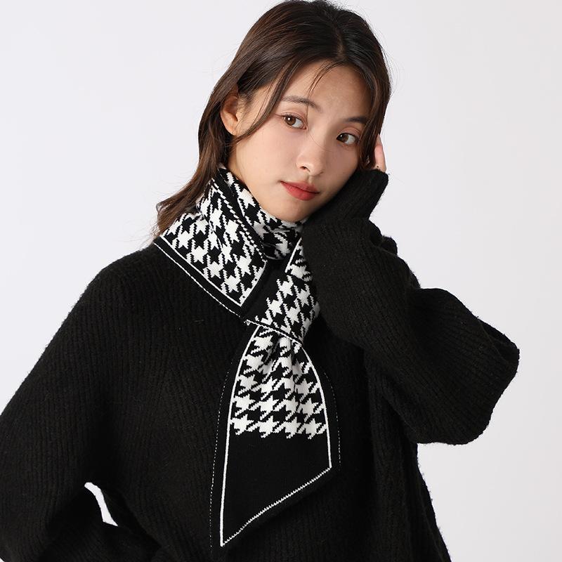 Neck Protection Small Scarf Women's Winter New Spring and Autumn Thousand Bird Grid Temperament Versatile Vertebral Neck Neck Cover Lazy Scarf
