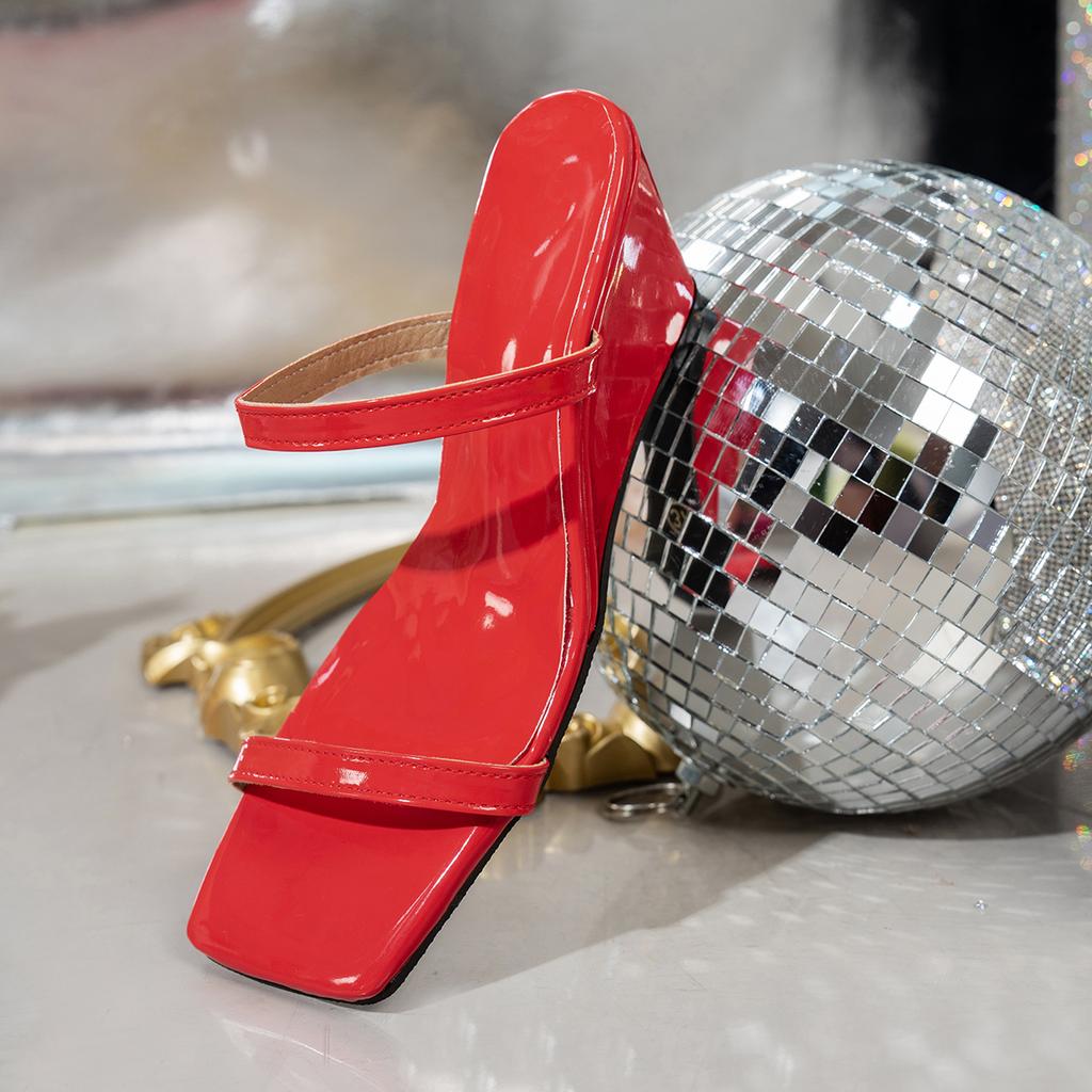 Fashion Wedge High Heel Flip-Flops Women Wear Outside Summer Square Toe Open Toe with Skirt Anti-Slip Wear-Resistant Slippers