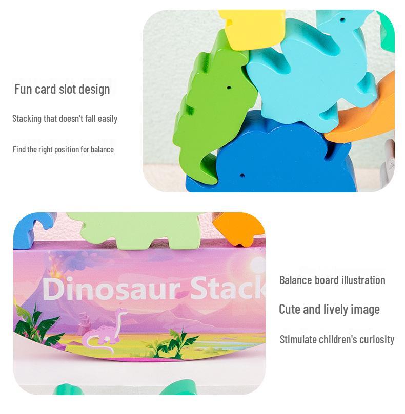 Dinosaur Balance Boat: Wooden Stacking Blocks for Early Learning & Intellectual Development