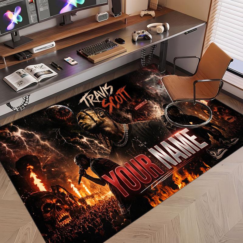 Custom Name Crystal Velvet Rug,Travis Scott Comfortable Anti Slip Floor Mat For Room Decoration