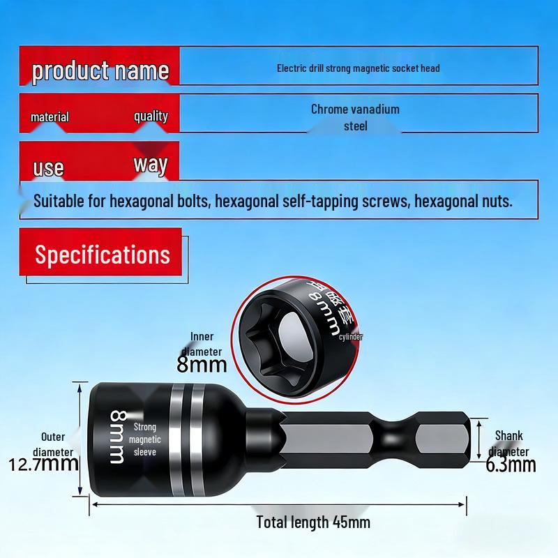 High-Strength Alloy Steel Magnetic Socket Bit Wrench with 6.35mm Hex Shank and Dovetail Nail