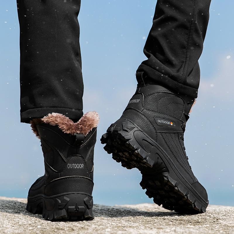 Genuine Leather Men Boots Winter With Fur Warm Snow Boots Men Casual Shoes Hiking Sneakers High Top Ankle Boots Outdoor Shoes