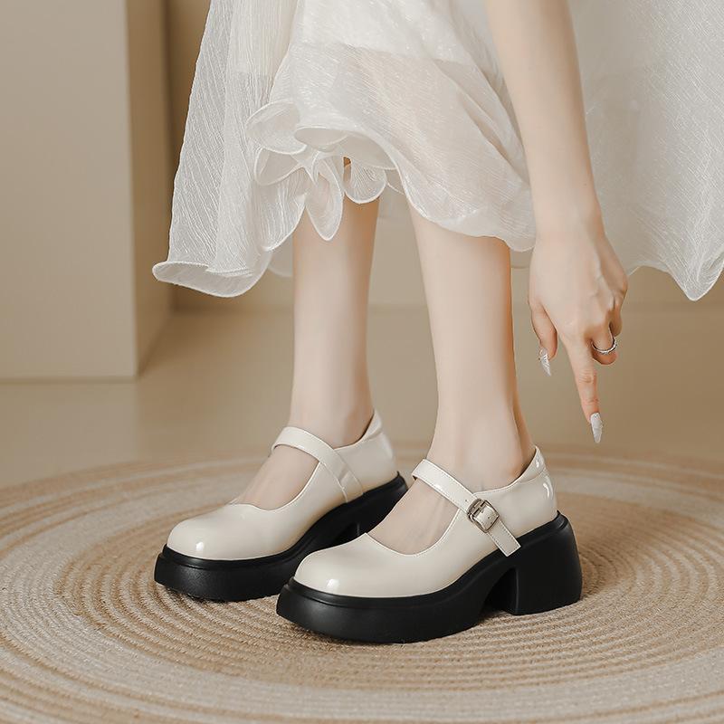 Platform Small Leather Shoes Women's New British College Style Soft Girl Shoes Muffin Thick Heel Word with Mary Jane Single Shoes Women