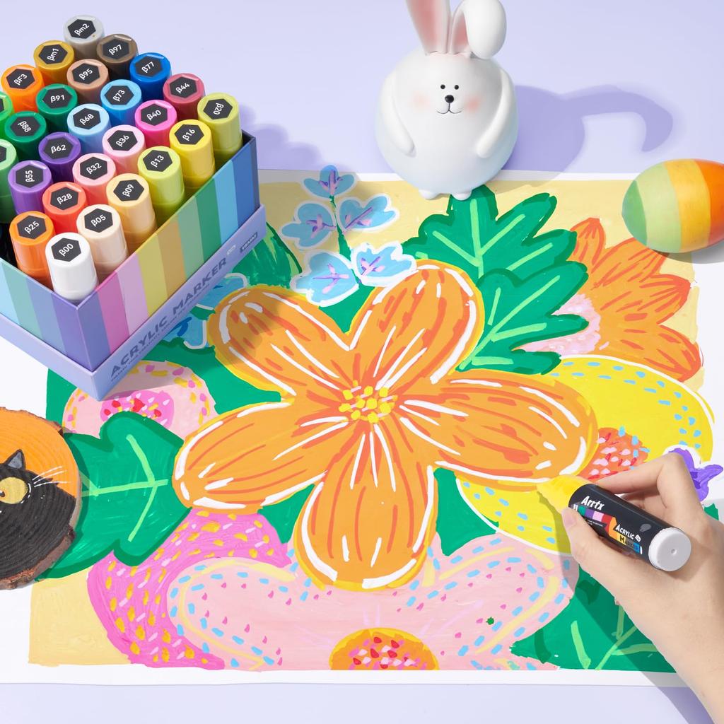 Arrtx 30 Color Acrylic 15mm Jumbo Felt Tip Acrylic Paint Pens for Rock Easter and Fabric Painting Art Markers for DIY Crafts and Art Supplies Markers,