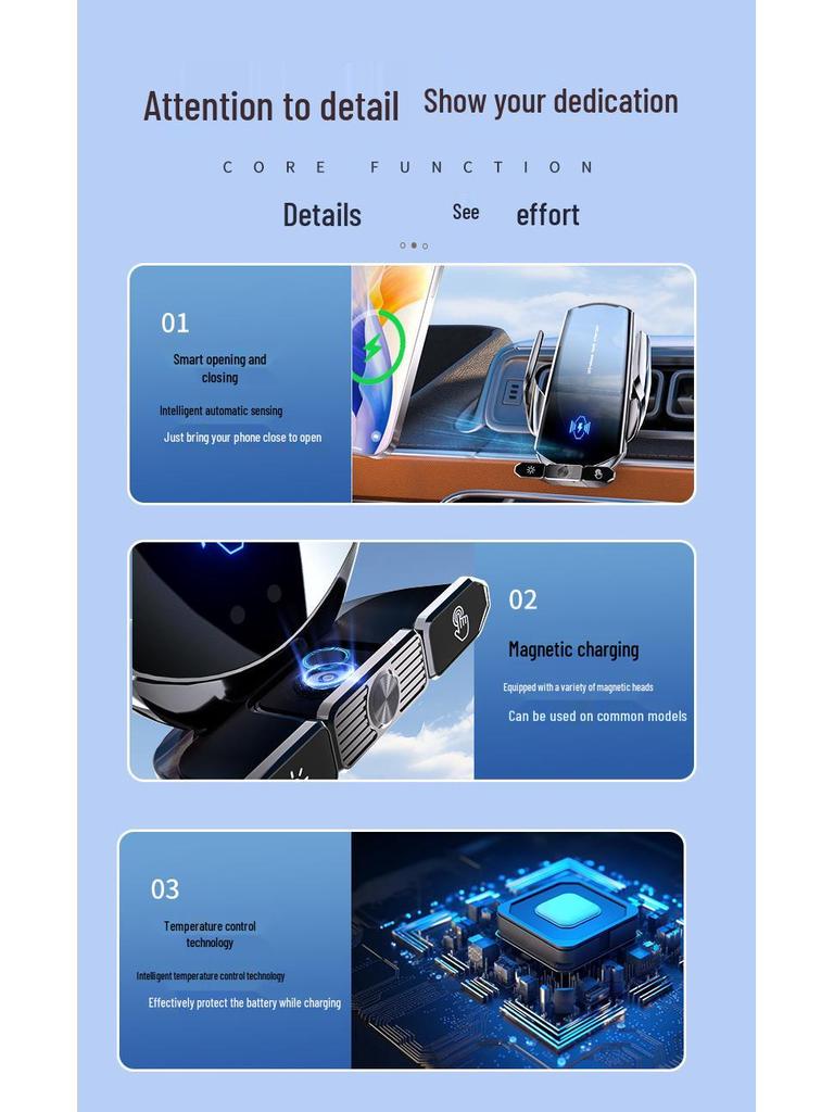 Q88 Magic Clip: Беспроводной автомобильный держатель для телефона 15 Вт со съемным магнитным зарядным устройством и поддержкой навигации