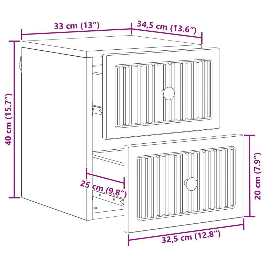 Wall Mounted Nightstand Sonoma Oak 33 x 34.5 x 40 cm