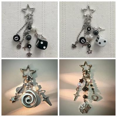 Брелки в форме звезды Рок-звезда Черно-белый Y2k Подвеска Шарм для телефона Брелок Паутина Рюкзак