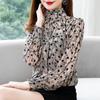 Autumn/winter New Floral Blouse Women Long Sleeved Bottoming Shirt Stand Collar Chiffon Top S-3XL
