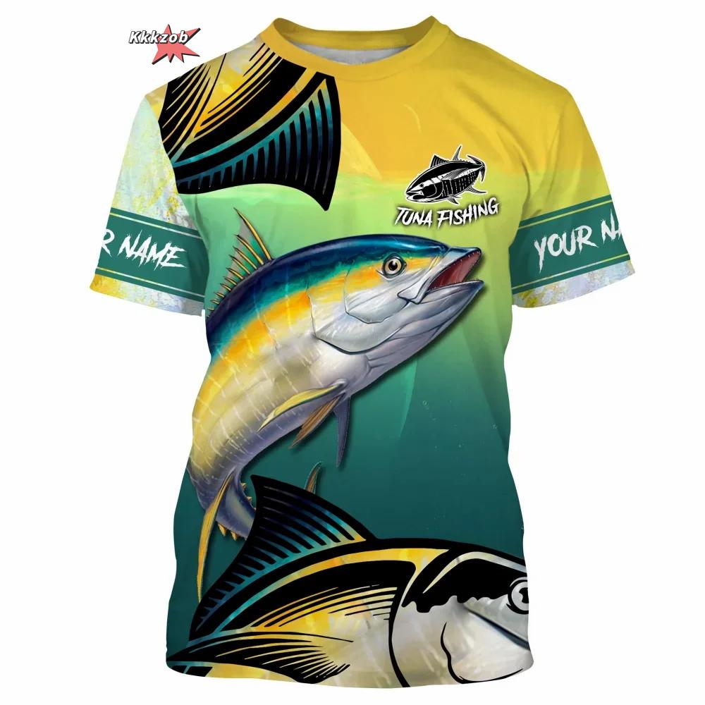 Summer 3D Tuna Fishing Print Men's T-shirt Casual and Comfortable Hip-hop Short Sleeved Top Outdoor Harajuku Round Neck Clothing
