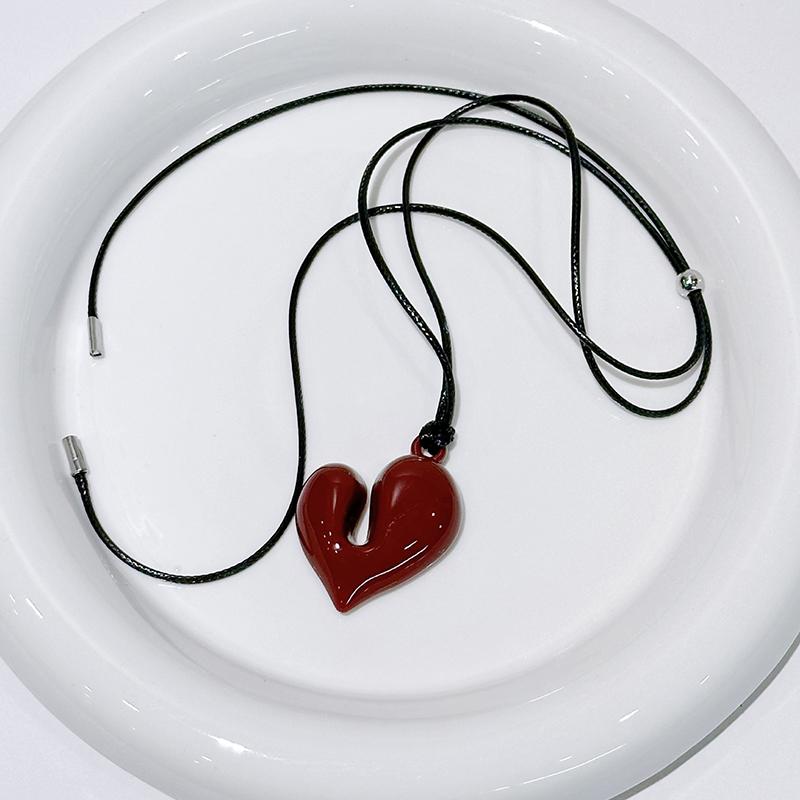 Irregular Heart Pendant Necklace For Women Girls Sweet Adjustable Pull-Out Sweater Chain Jewelry Accessories Gifts