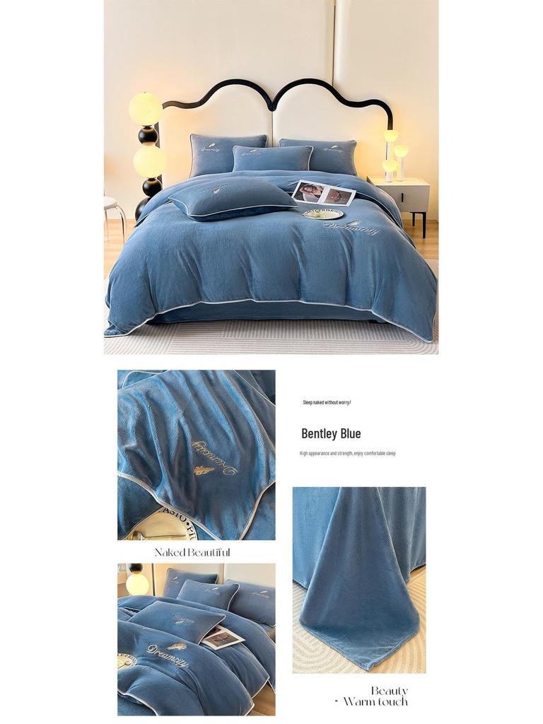 Зимний двухсторонний бархатный коралловый флисовый комплект пододеяльника и простыни класса А (4 шт)