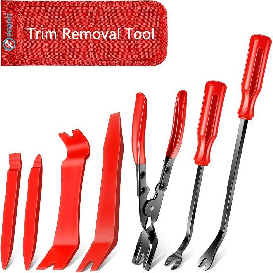 7 Pcs Car Trim Removal Tool Kit with Non-Scratch Plastic Pry Tool and Fastener Clip Pliers for auto Safe Interior Car Panel Detachment, Dashboard,