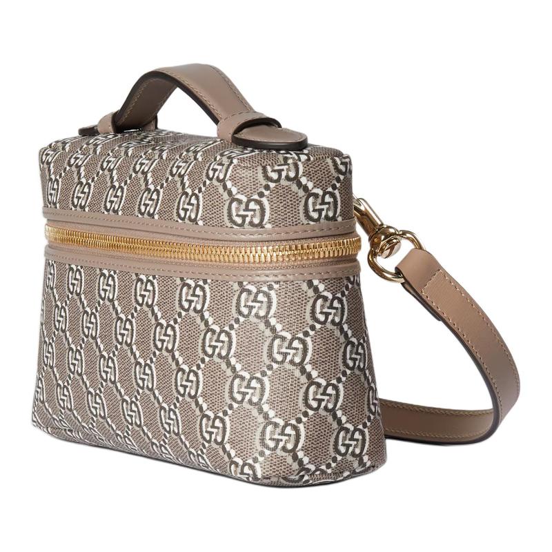 Gucci Detachable shoulder strap zipper closure leather leather trim handheld crossbody bag super mini women's taupe