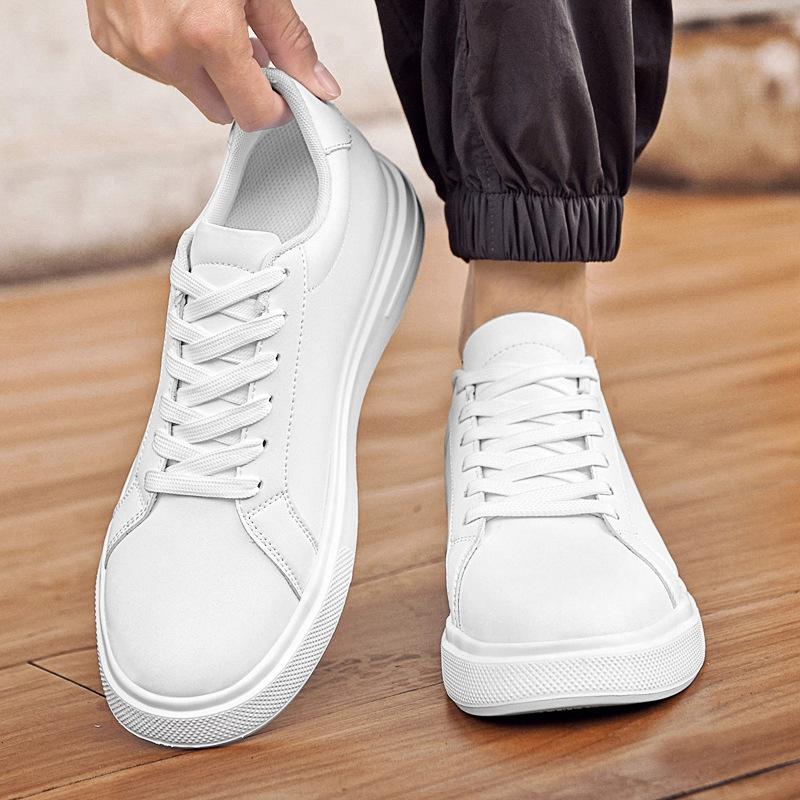 Invisible Height Increase CM Fashion Board Shoes Big First Layer Cowhide White Shoes Trend Student Breathable Casual Shoes