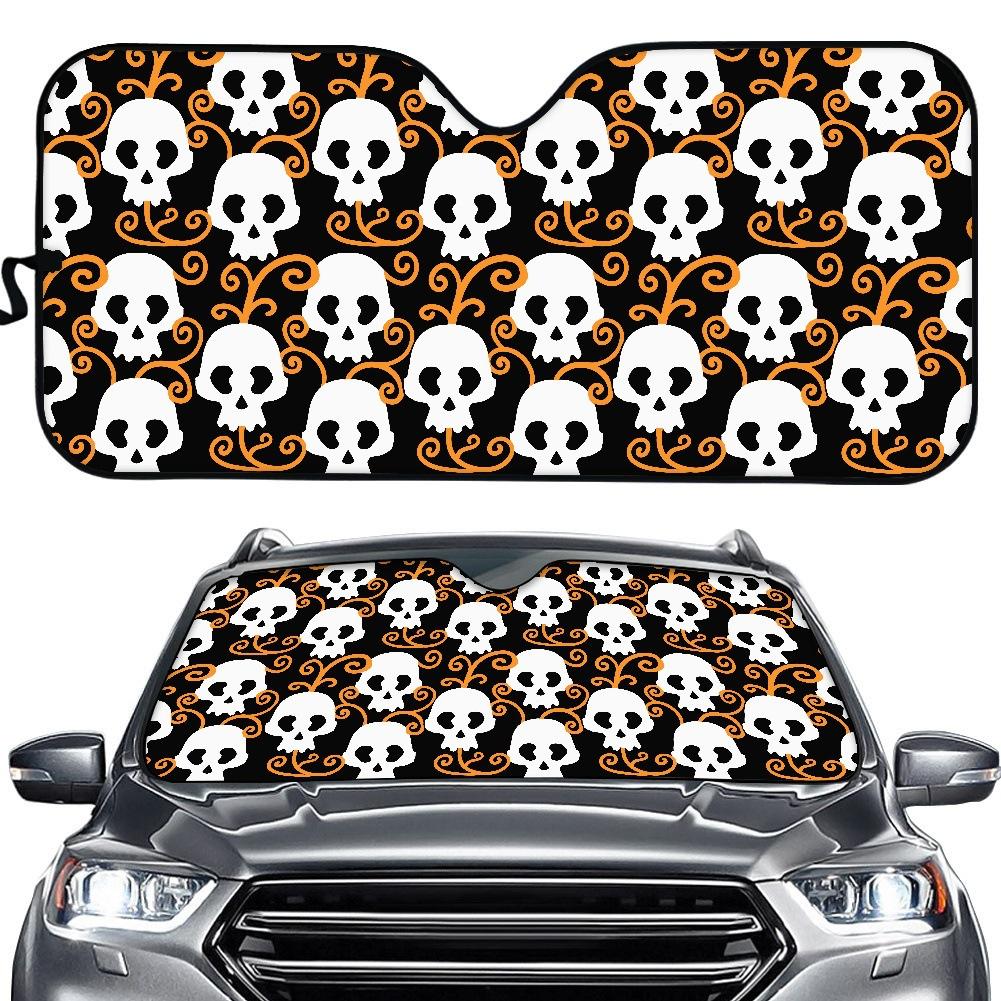 Halloween Printed Car Visor, Bat Spider Web Pattern, Front Windshield, Sun Insulation