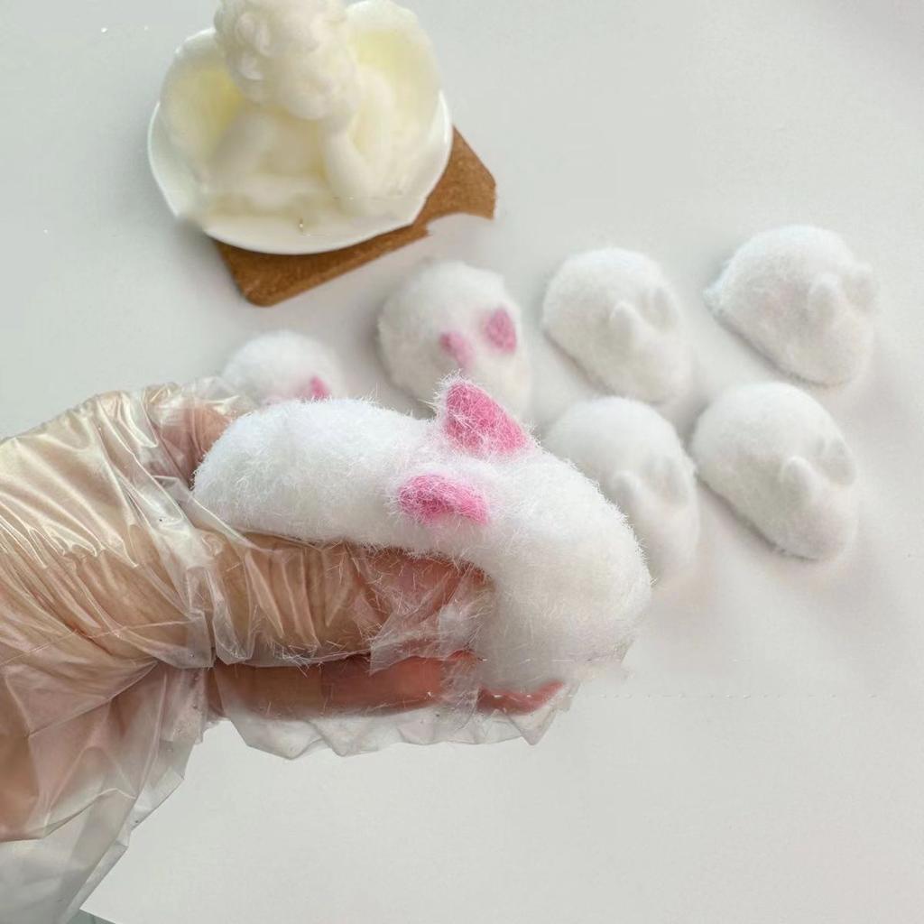 Сквиши Каваи Ручной работы Силиконовый Мини Белый Кролик Флок Снежная Пудра Зайчик Мягкая Подвеска Девушка Милый Подарок на День рождения Детские Игрушки
