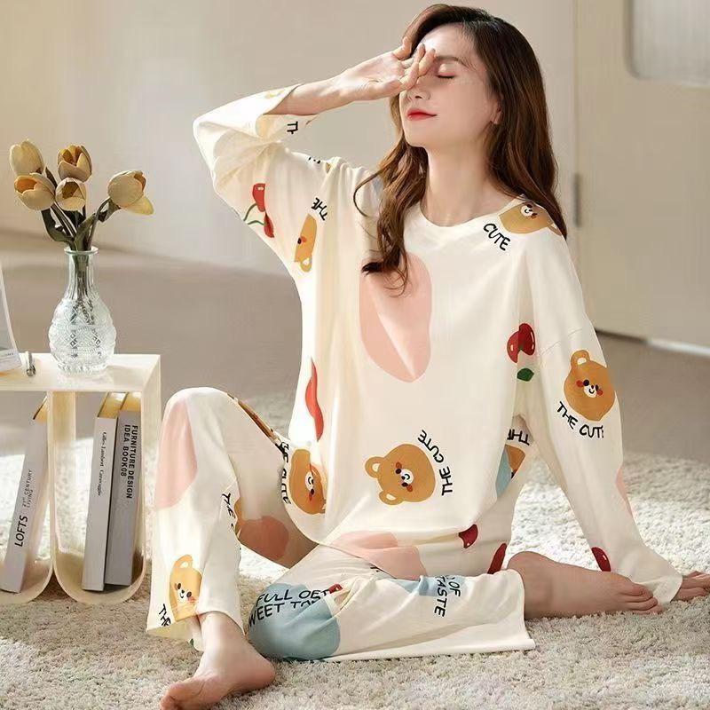 Women's Cute Cartoon Pajama Set - Long-Sleeve Top & Trousers