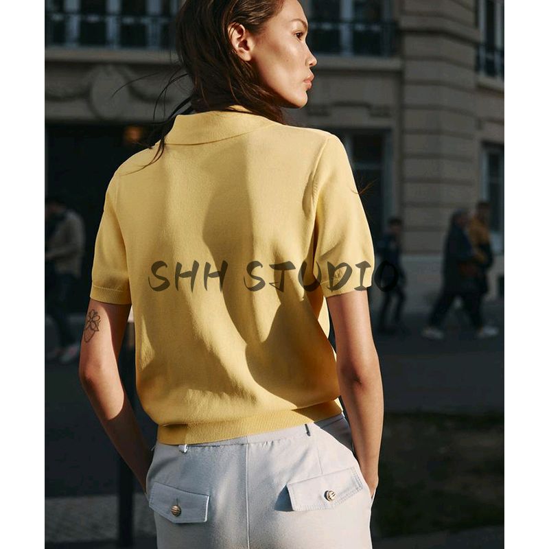 Spring New Women's Clothing Sports Style Casual Knitting Polo Shirt Collar Short Sleeve Minimalist Tops 2142019