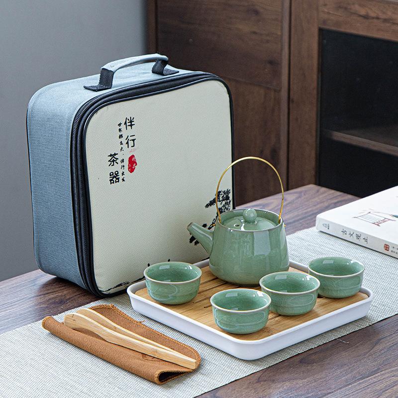 Portable Ceramic Ding Kiln Travel Kung Fu Tea Set Kuaike Cup Storage Bag Company Event Gifts
