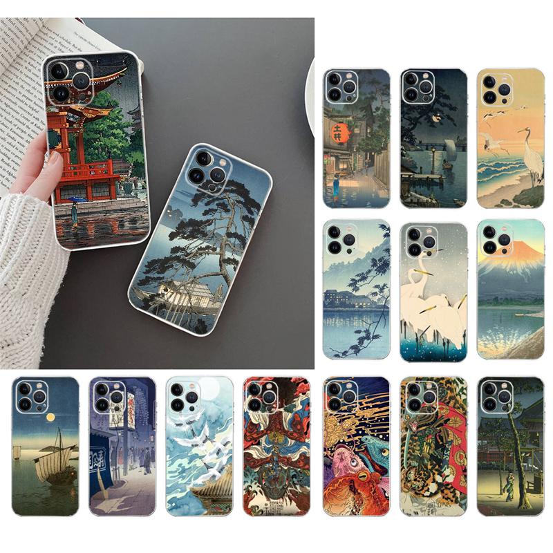 Чехол для телефона для iphone 17 Air 17 Pro Max 16 15 14 13 Pro Max 15 16 Pro 15Plus Японский стиль Искусство Журавль Гора Фудзи