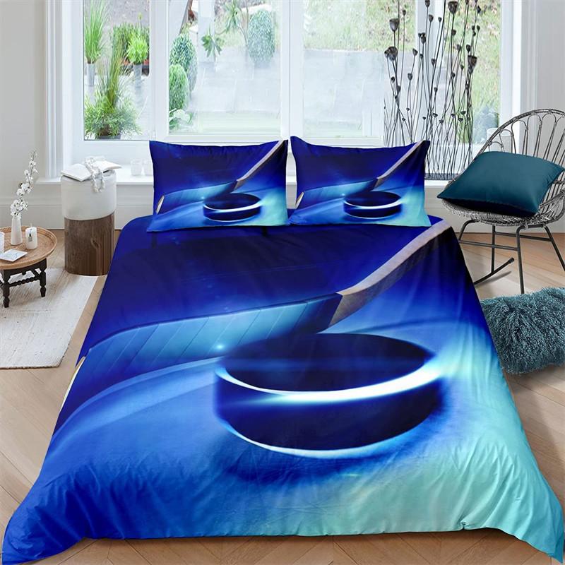Ice Hockey Duvet Cover Hockey Player Bedding Set Winter Sports Event Comforter Cover Twin Full For Kids Boys Girls Bedroom Decor