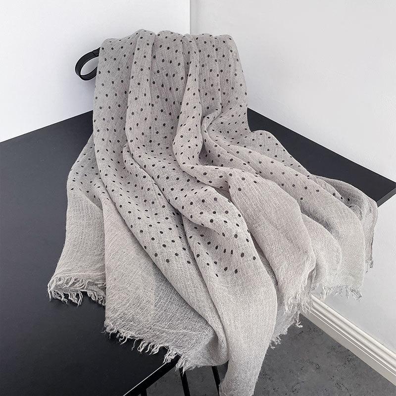 High-end Korean Polka Dot Printed Cotton and Linen Scarf In Winter Versatile Long Scarf Shawl