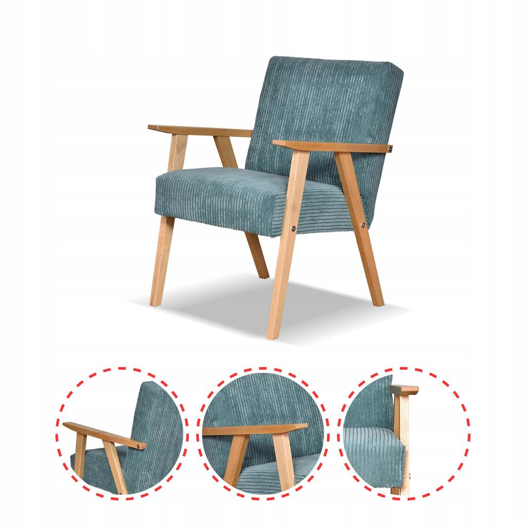 Fotel w stylu PRL retro vintage SOLER Family Meble miętowy sztruks Anafi