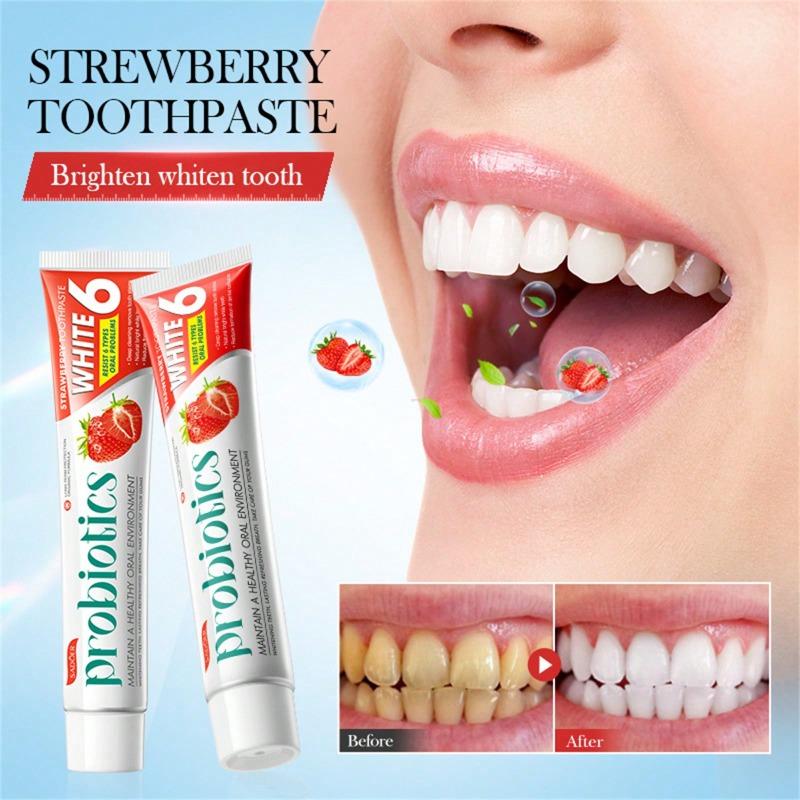 The 4-flavor Fruit Probiotic Toothpaste Deeply Cleans Stubborn Stains, Softens Tartar, Removes Yellow Teeth, Whitens Teeth and Freshens Breath.