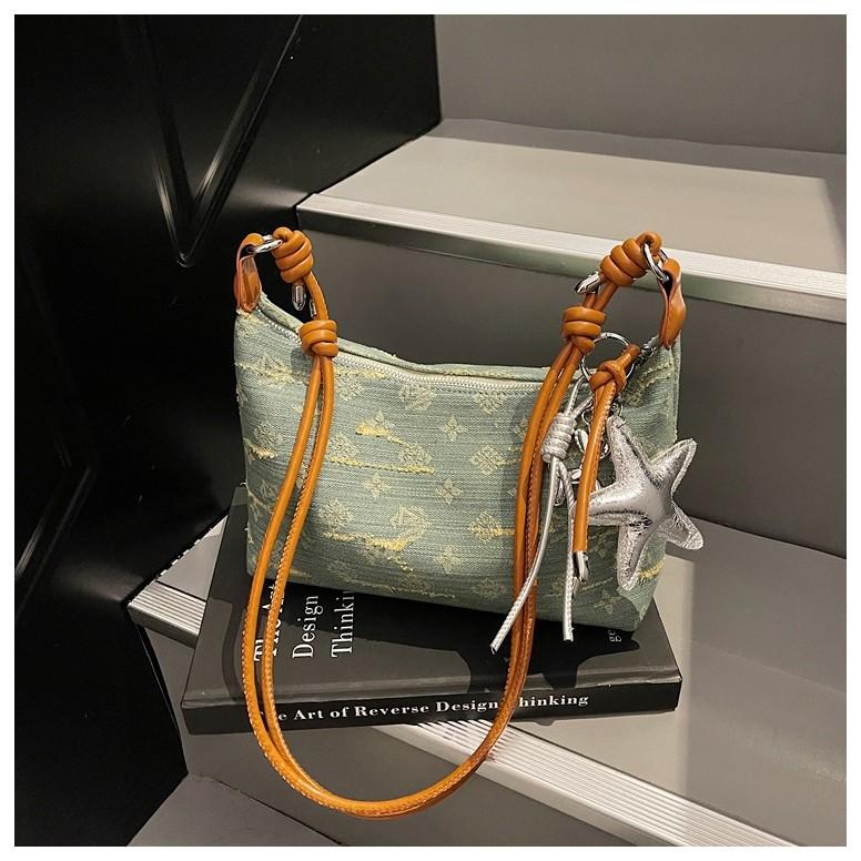 IELGY Ladies Messenger Bag Denim Large Capacity Summer All-Match Casual Underarm Dumpling Bag