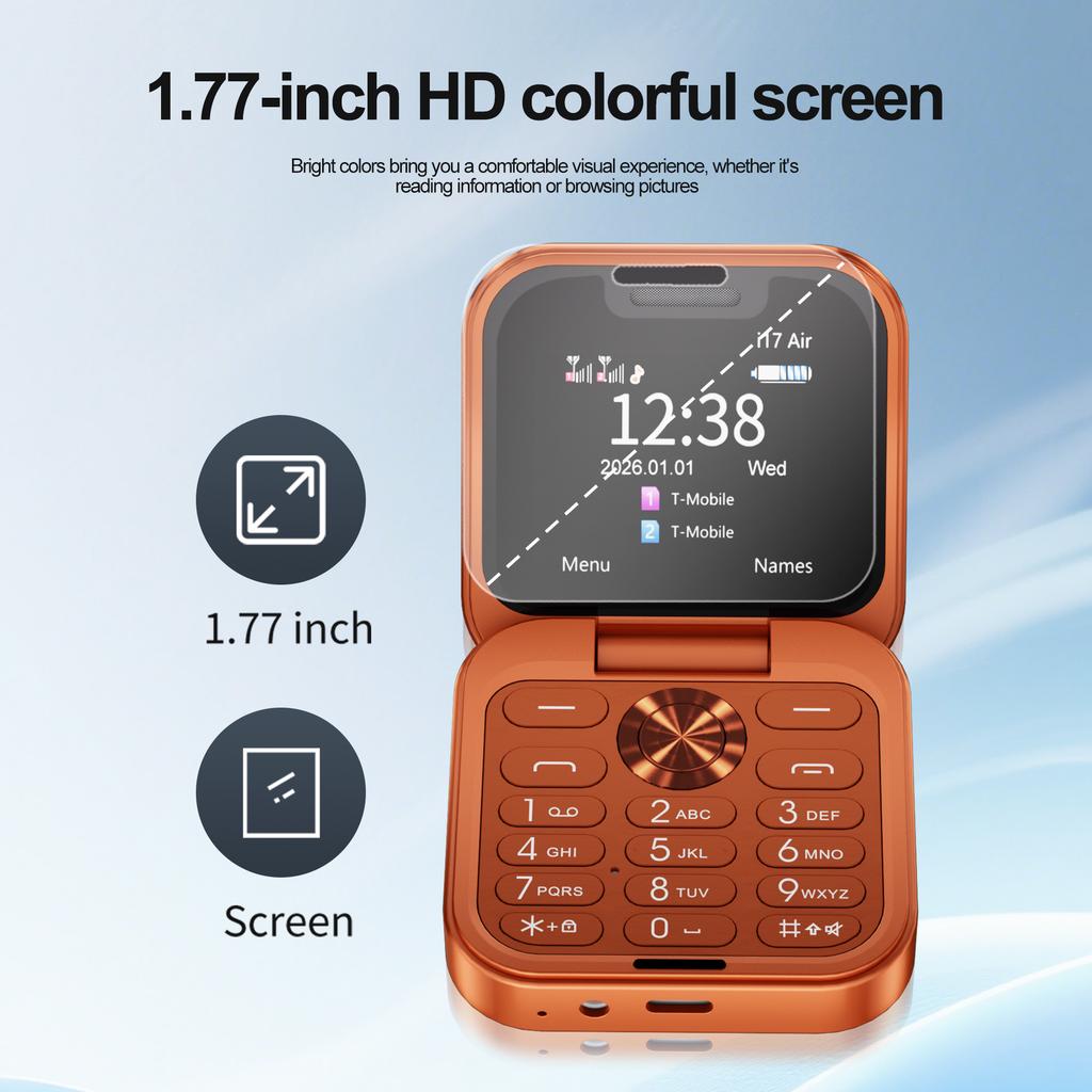I17 Air Mini Складной мобильный телефон 2G GSM 1,77-дюймовый дисплей Магический голос Быстрый набор FM-радио 2 SIM-карты Маленькие квадратные мобильные телефоны