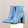 High Quality Chunky High Heel Ankle Boots Women  Winter Stone Pattern Design Sexy Pointed Toe Side Zip Leather Botas Mujer