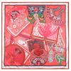 Manual Hand Rolled Twill Silk Scarf Women Floral Bag Print Square Scarves Wraps Echarpe Curled Foulards Femme Bandana Hijabs