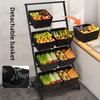 4-Tier Kitchen Storage Cart with Rolling Wheels Fruit and Vegetable Basket Fruit Basket Stand for Kitchen Floor & Pantry