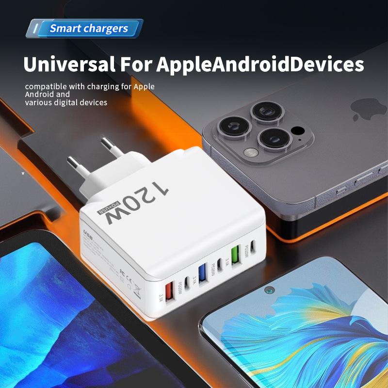 Зарядное устройство для смартфона 120 Вт Европейское и британское 3 USB+3PD Многопортовый адаптер Быстрая зарядка Зарядная головка
