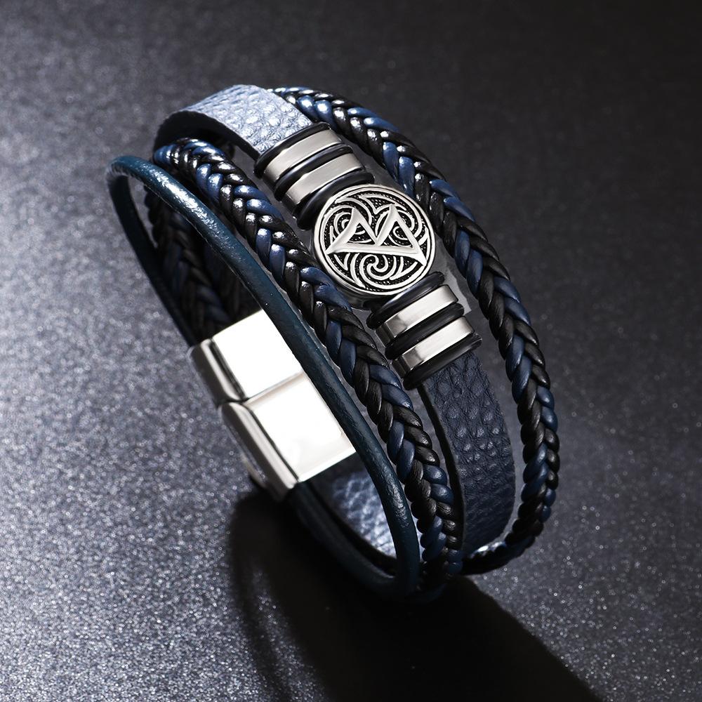 Men Bracelet Multi-layer Braided Leather Scripture Compass Rope Chain Wristband