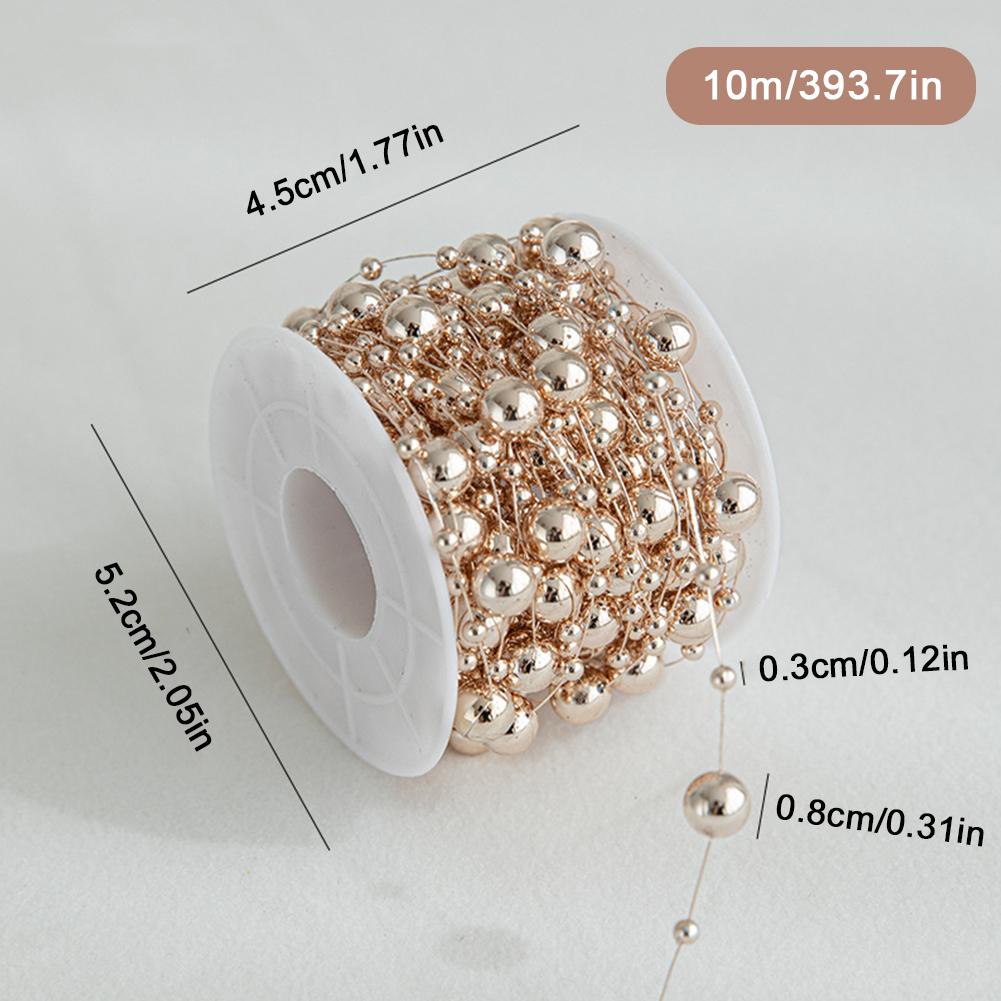 5M/10M Christmas Tree Pearl String Imitation Pearl Beads Chain Metallic Gold Bead Wire Trim for DIY Garland Wedding Party Decor