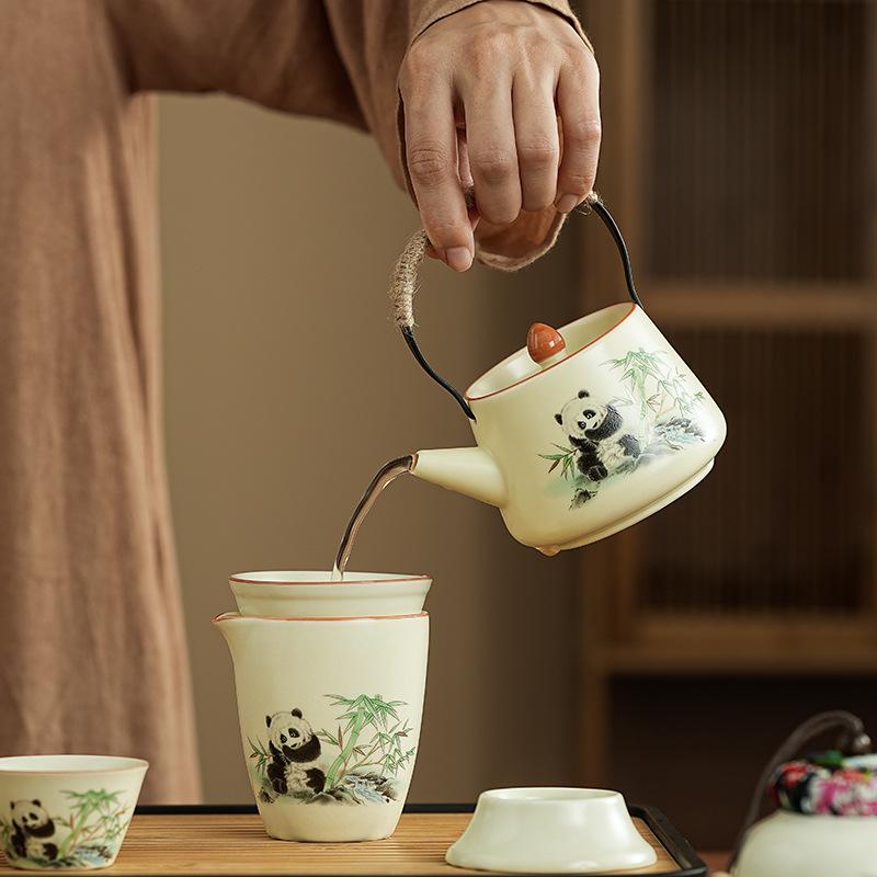 1011 New Panda Ru Kiln Kung Fu Tea Set with Tea Tray Business Gifts Company Souvenirs