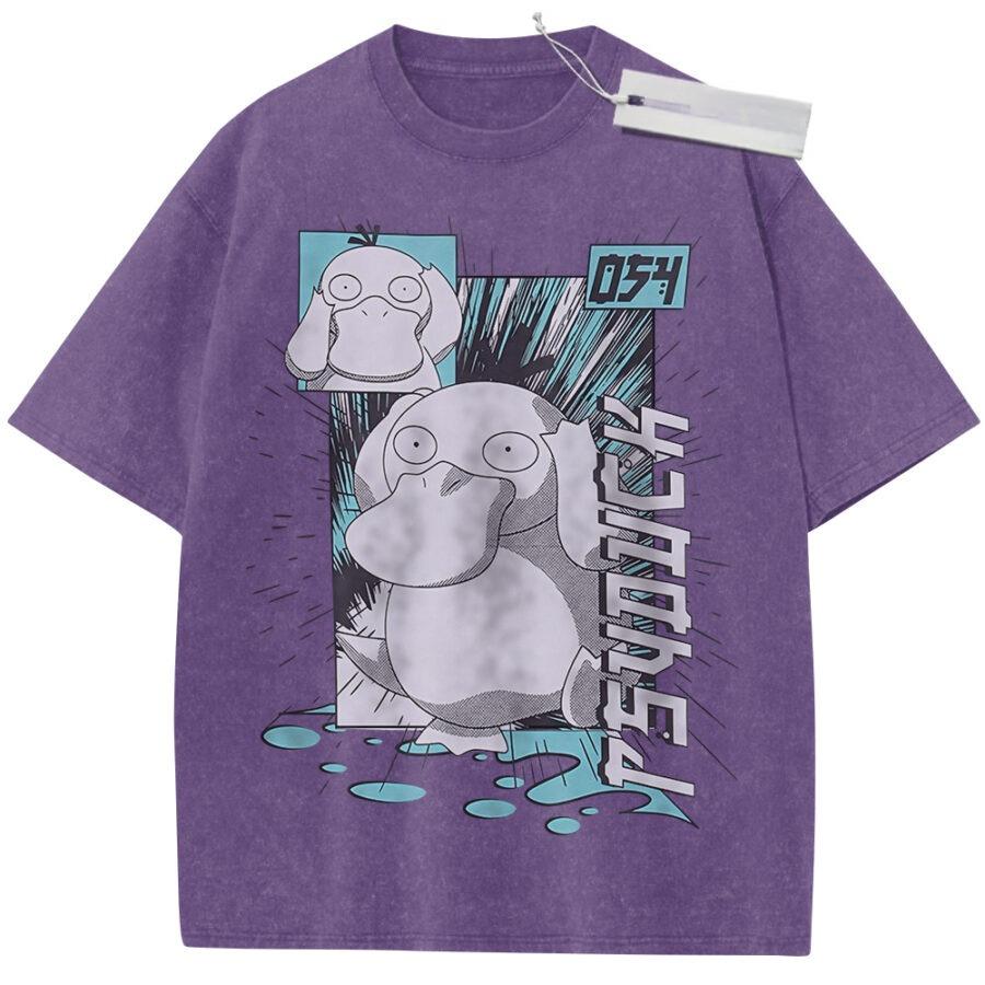 Vintage Washed Pink TShirt Pokemon Psyduck Graphic Oversize Streetwear Comfy Casual Daily Wear