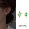 Banyan Tree S925 Silver Emerald Star Irregular Earrings for Women - Retro Light Luxury High-End Design.