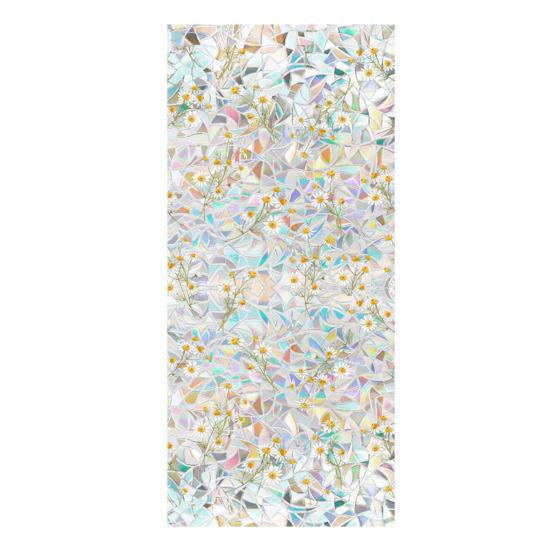Iridescent Window Film Green Leaf Flower Pattern Non-Adhesive Glass Sticker Reusable Privacy Film