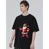 Crew Neck T Shirt Black Santa Claus with Sunglasses and Christmas Lights Print Casual Wear for Holiday Season