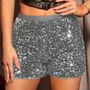 Women Club Shorts Sparkling Sequin High Elastic Waist Pleated Soft Slim Fit Above Knee Length Stage Show Dance