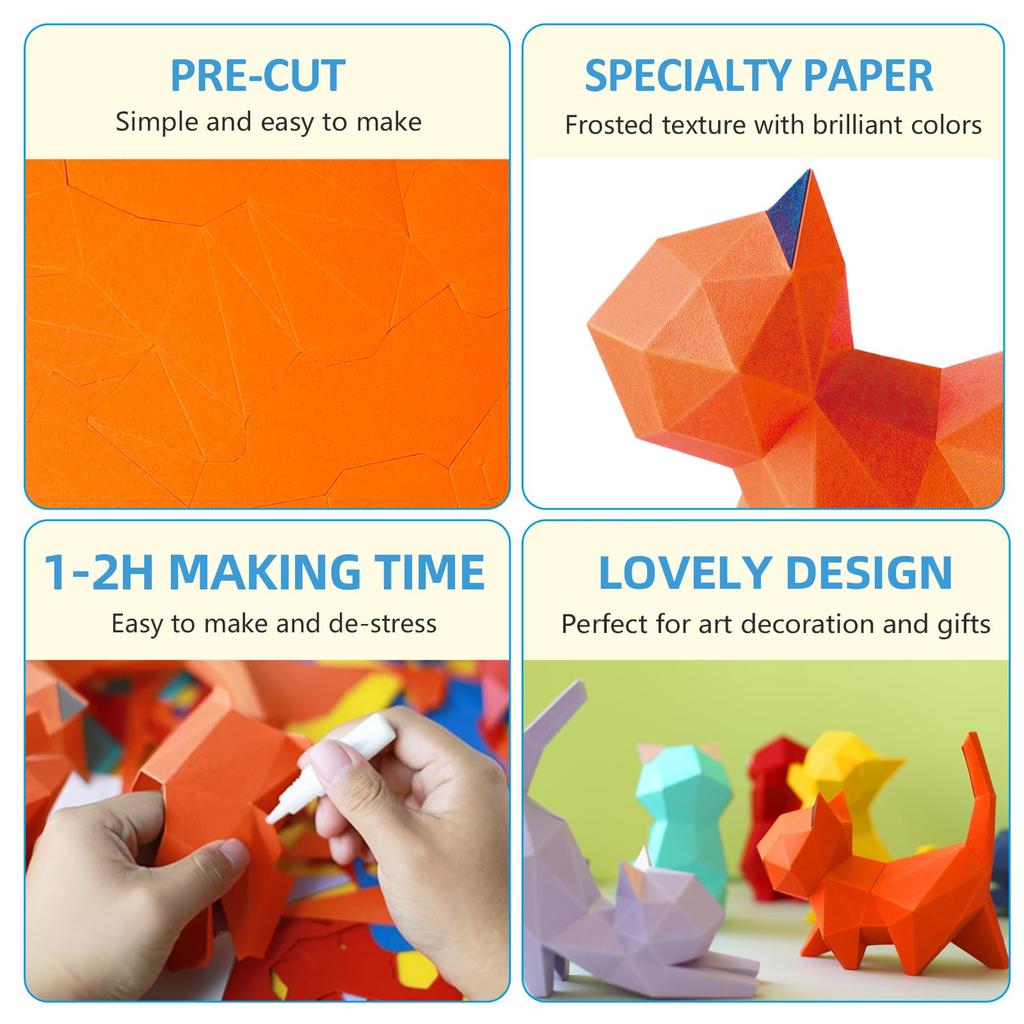 ORIGAMIPLANET 3D Origami Craft Kit - Walk Kitten, Cat Paper Sculpture Home Decor Art Piece Paper Decoration, 3D Paper Art Handmade Interior