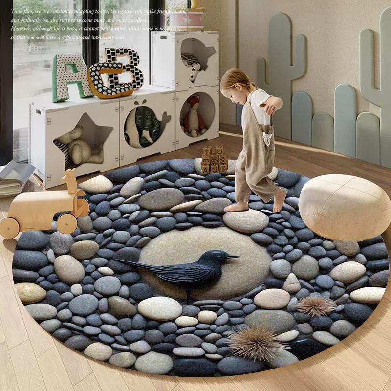 Красочный Арт-Камень 3D-Печать Галька Круглый Ковер Гостиная Диван Компьютерное Кресло Напольный Коврик Домашний Декор