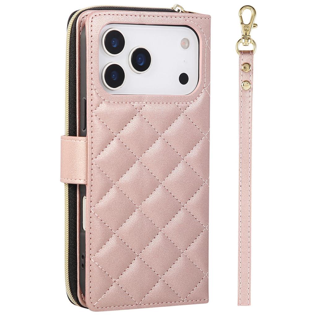 For iPhone 17 Pro Max Case Zipper Wallet Rhombus PU Leather Crossbody Phone Cover